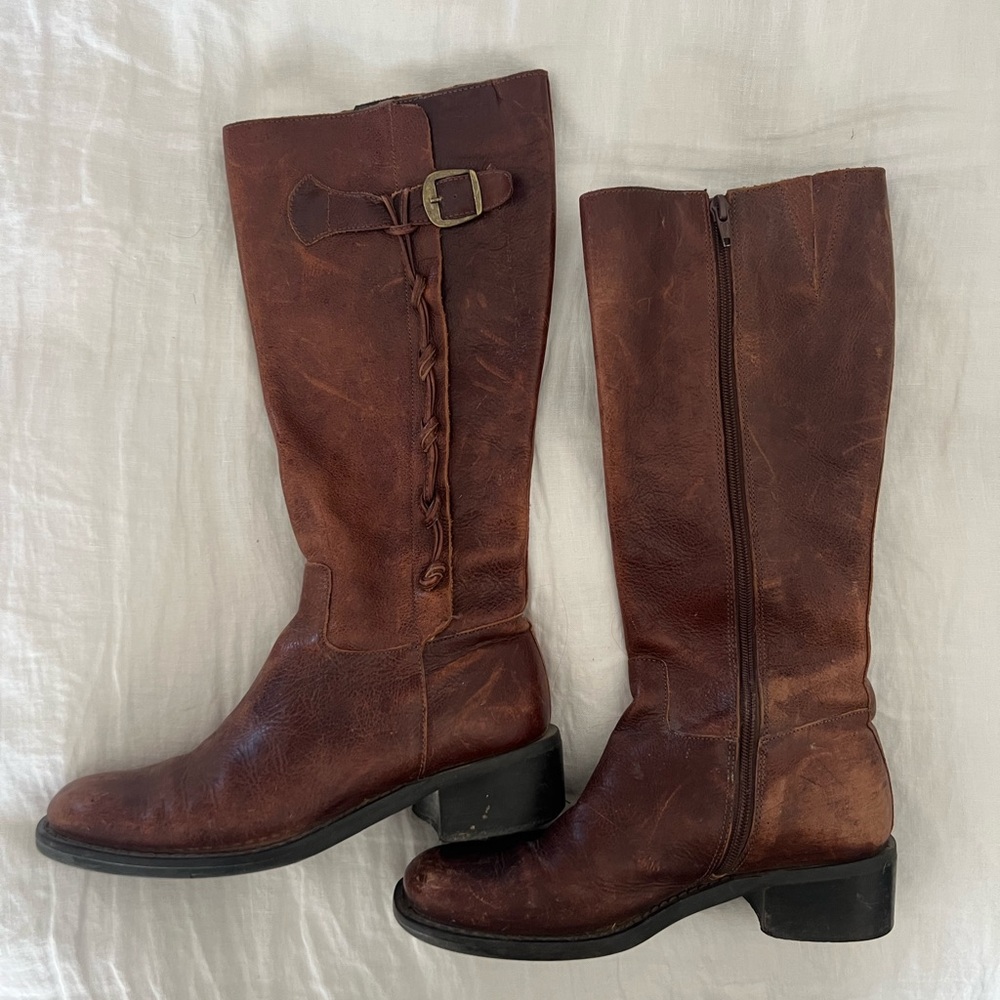 NICOLE - Heeled Knee High Real Leather Boots - Size 6.5
